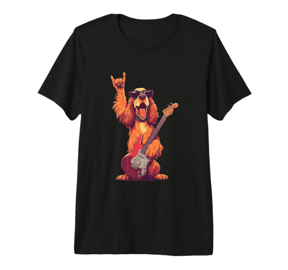 Funny Rock Dog Guitar Playing Tri T-Shirt - Casual Everyday Wear Men Women