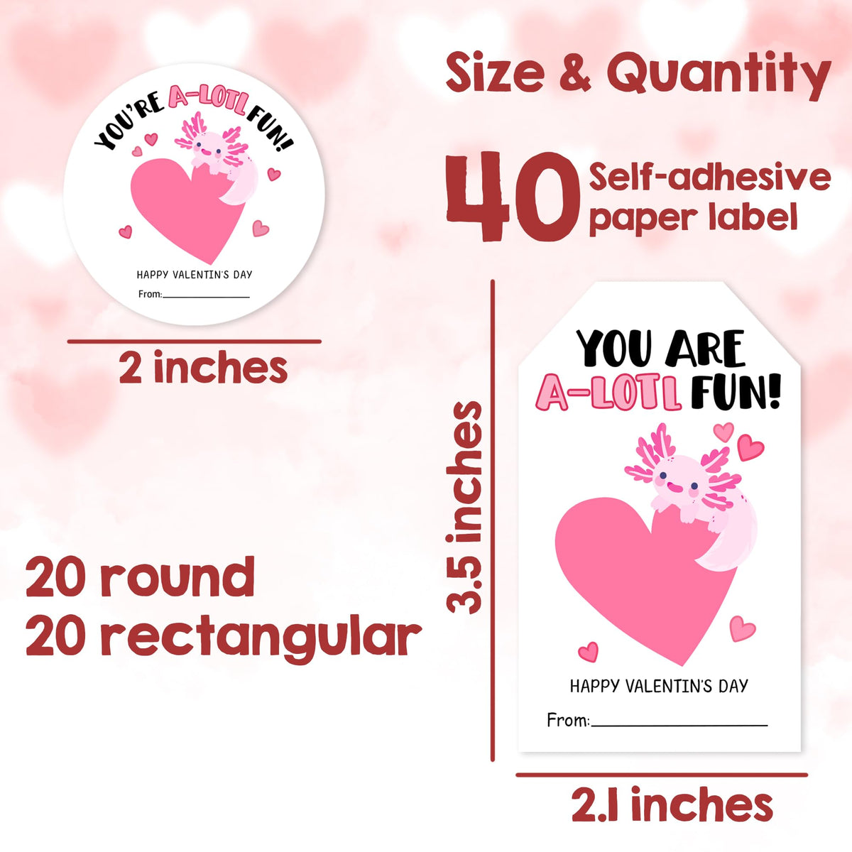 Valentine's Day Labels-You are A-Lotl Fun-20 Circles & 20 Rectangles Self-Adhesive Paper Stickers for Valentines Gifts Envelope Sealing Snack Stickers, Valentine's Day Supplies-04