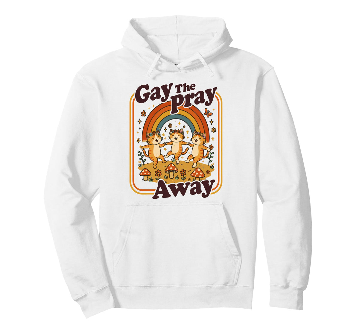 Gay Pray Away Funny Queer Cats Rainbow Hoodie - Graphic Print Men Women