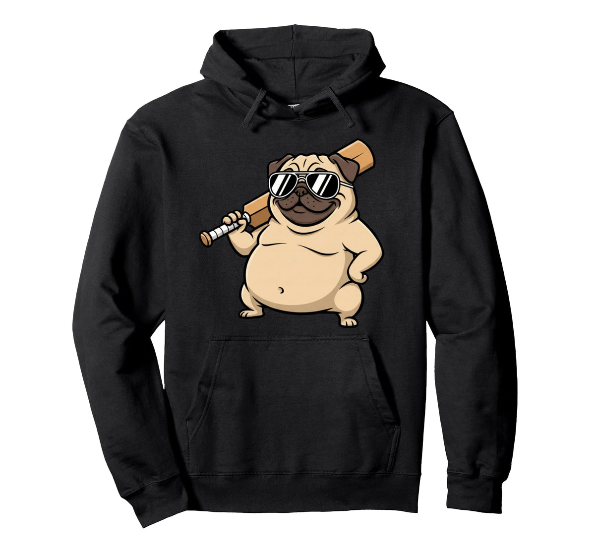 Funny Pug Dog Sunglasses Baseball Bat Hoodie - Custom Art Print for Adults