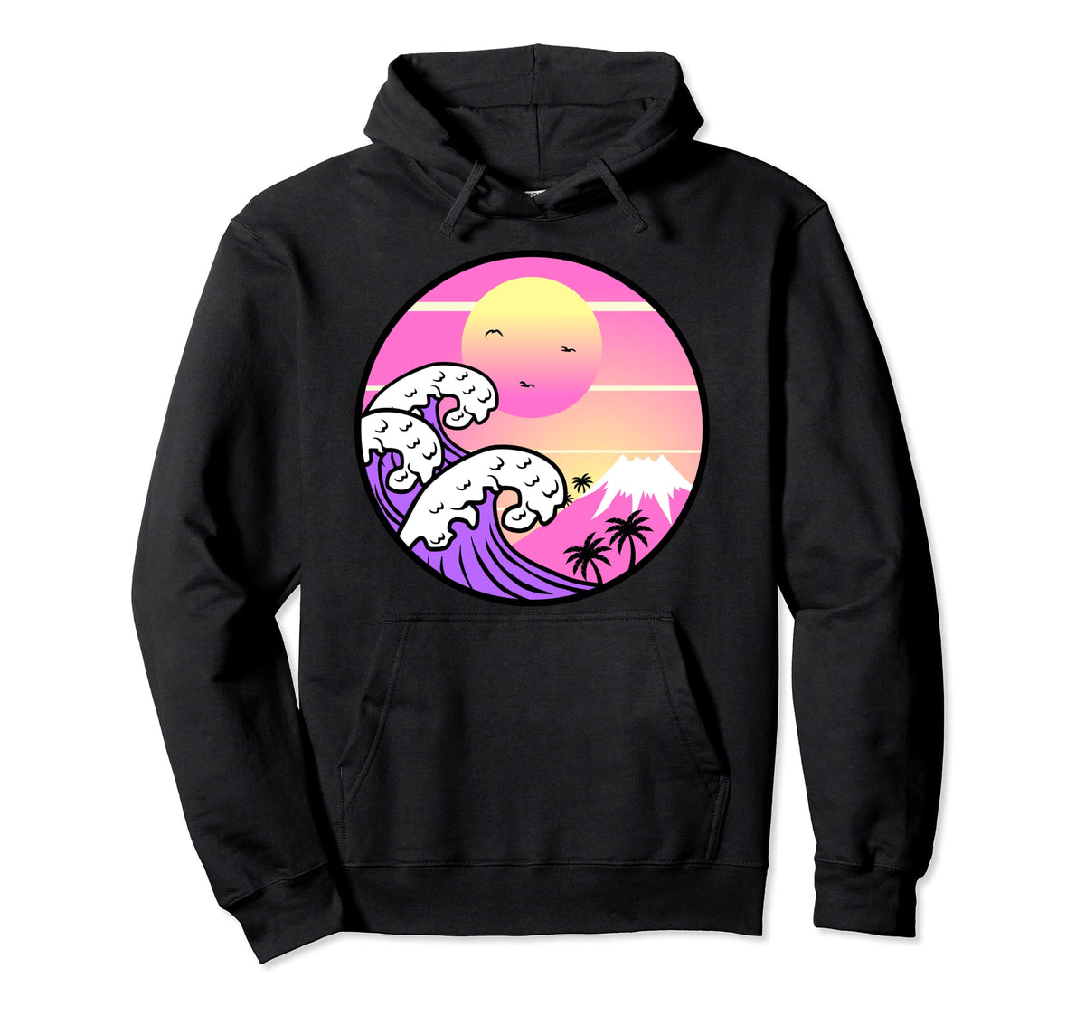 Sea Waves Sunset Vaporwave Japanese Hoodie - Minimalist Print Men Women