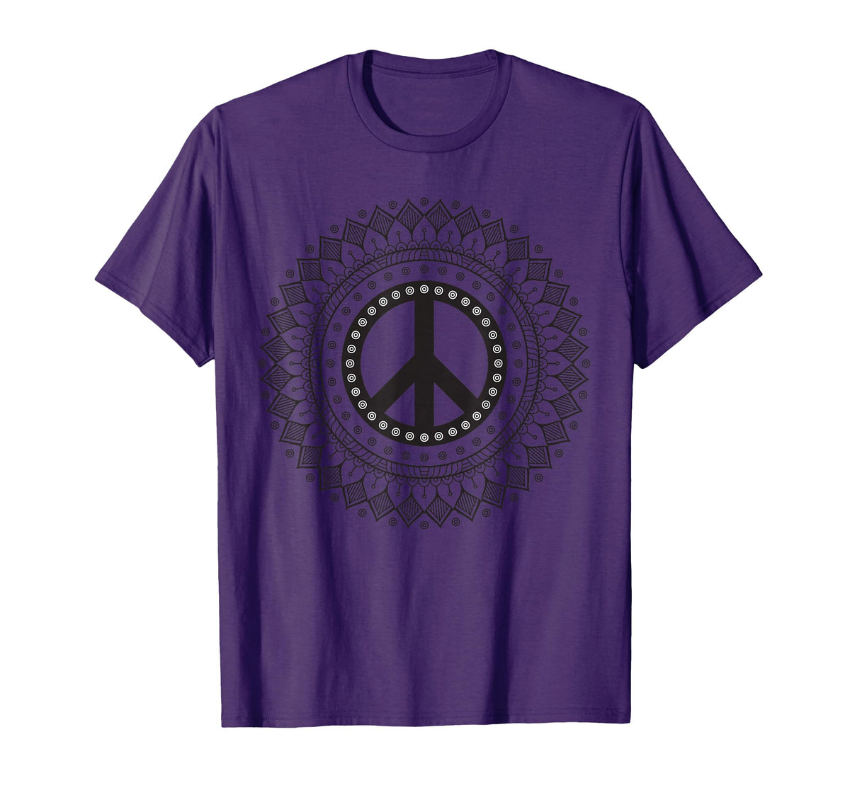 Peace Sign Love Mandala 60S 70S T-Shirt - Casual Everyday Wear for Adults