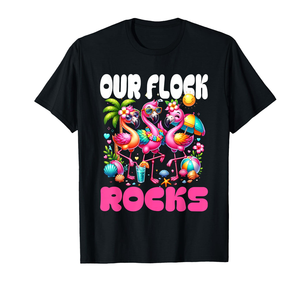 Our Flock Rocks Flamingo Summer T-Shirt - Streetwear Style for Adults