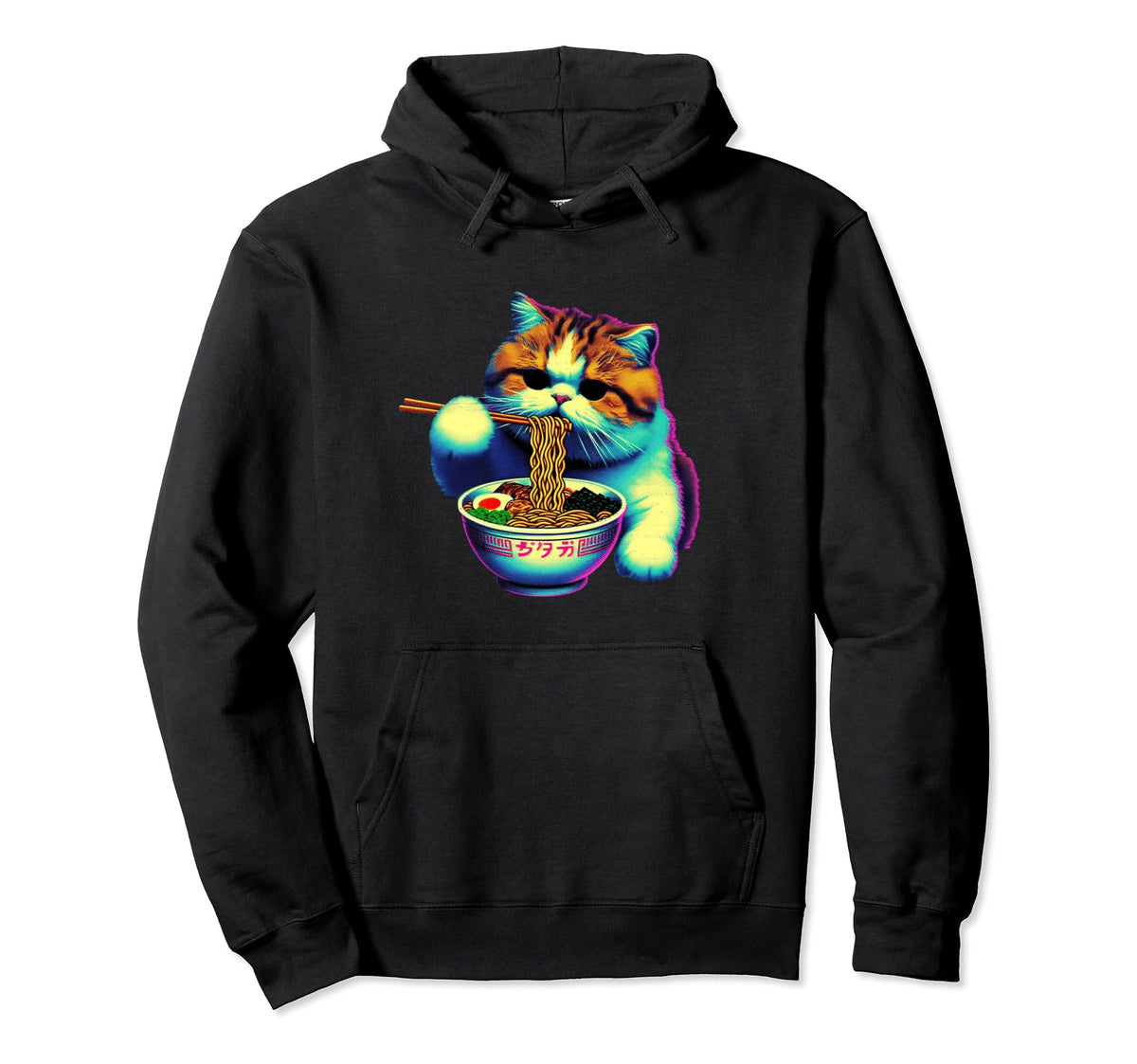 Ramen Cat Vaporwave Japanese Aesthetic Hoodie - Custom Art Print Men Women