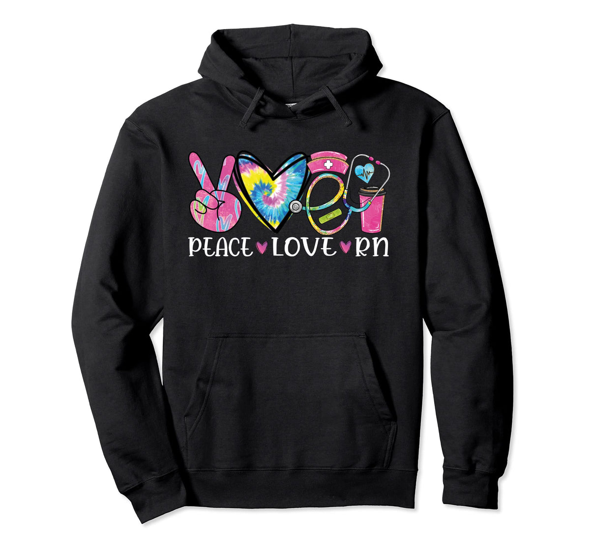Peace Love Rn Registered Nurse Hoodie - Casual Everyday Wear Men Women