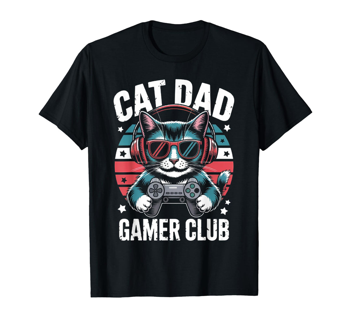 Funny Cat Dad Gamer Club Him Video T-Shirt - Aesthetic Graphic for Adults