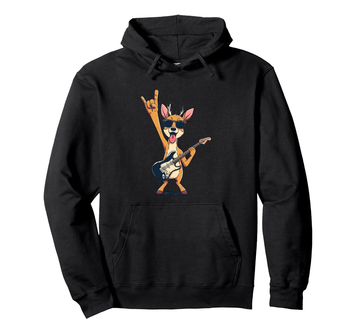 Deer Guitarist Funny Animal Rock Music Hoodie - Graphic Print for Adults