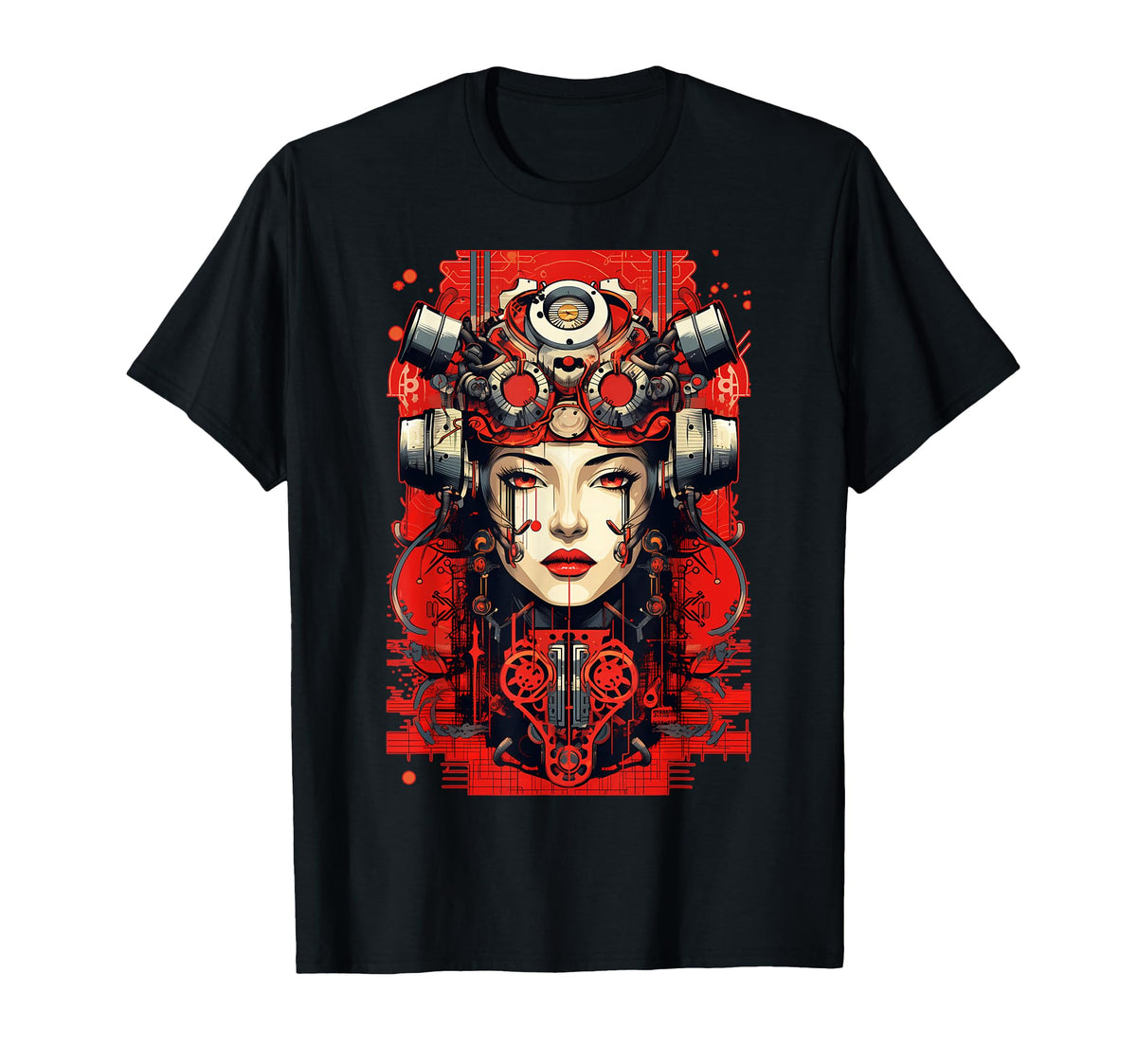 Cyberpunk Cyborg Geisha Japanese T-Shirt - Fun Novelty Design Men Women