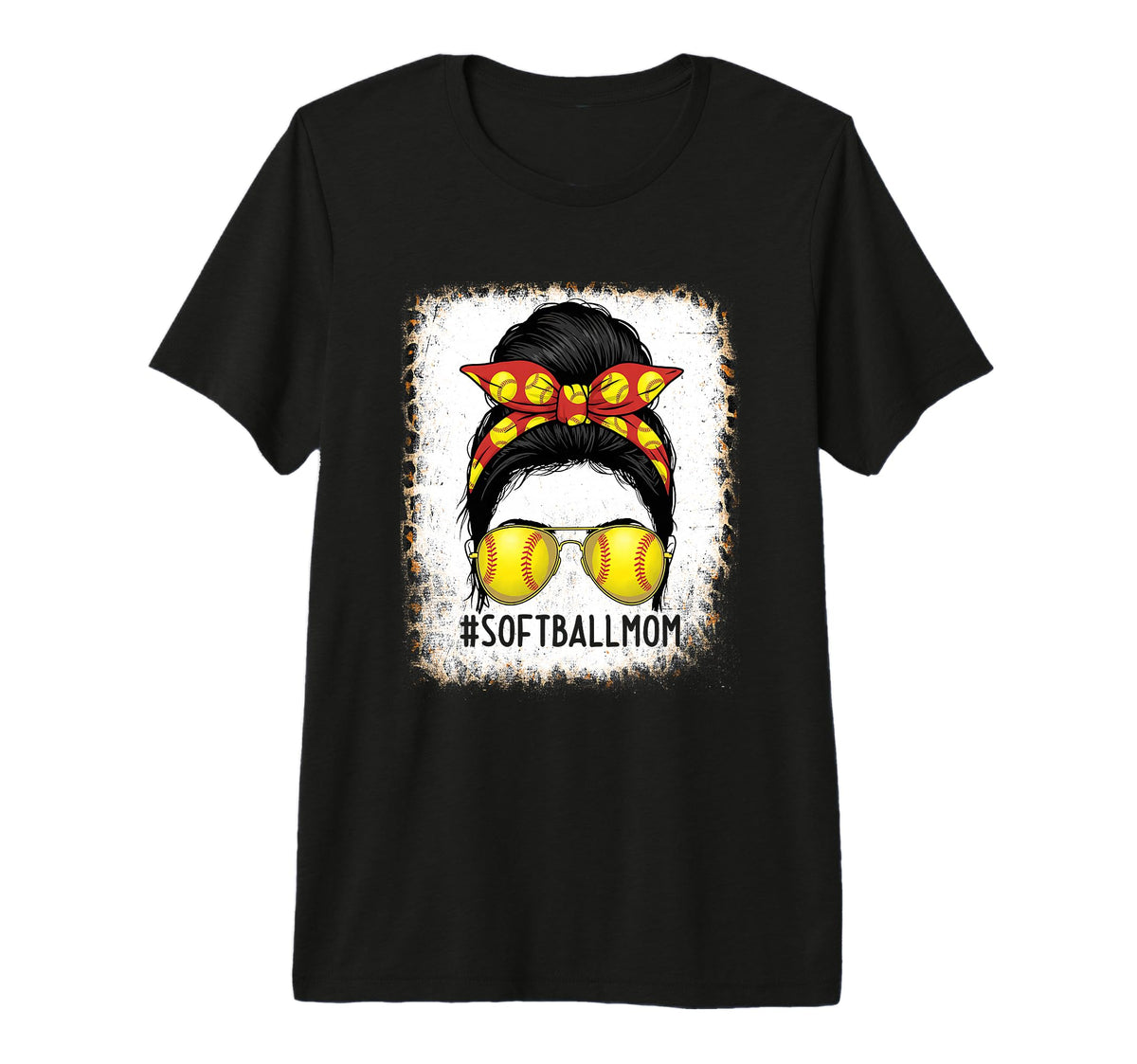 Funny Softball Mom Messy Bun Sports T-Shirt - Casual Everyday Wear Unisex