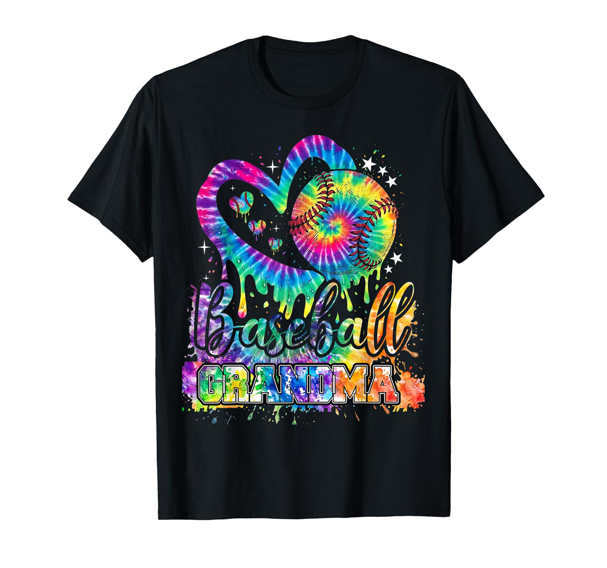 Baseball Grandma Tie Dye Heart Nana T-Shirt - Novelty Apparel Men Women