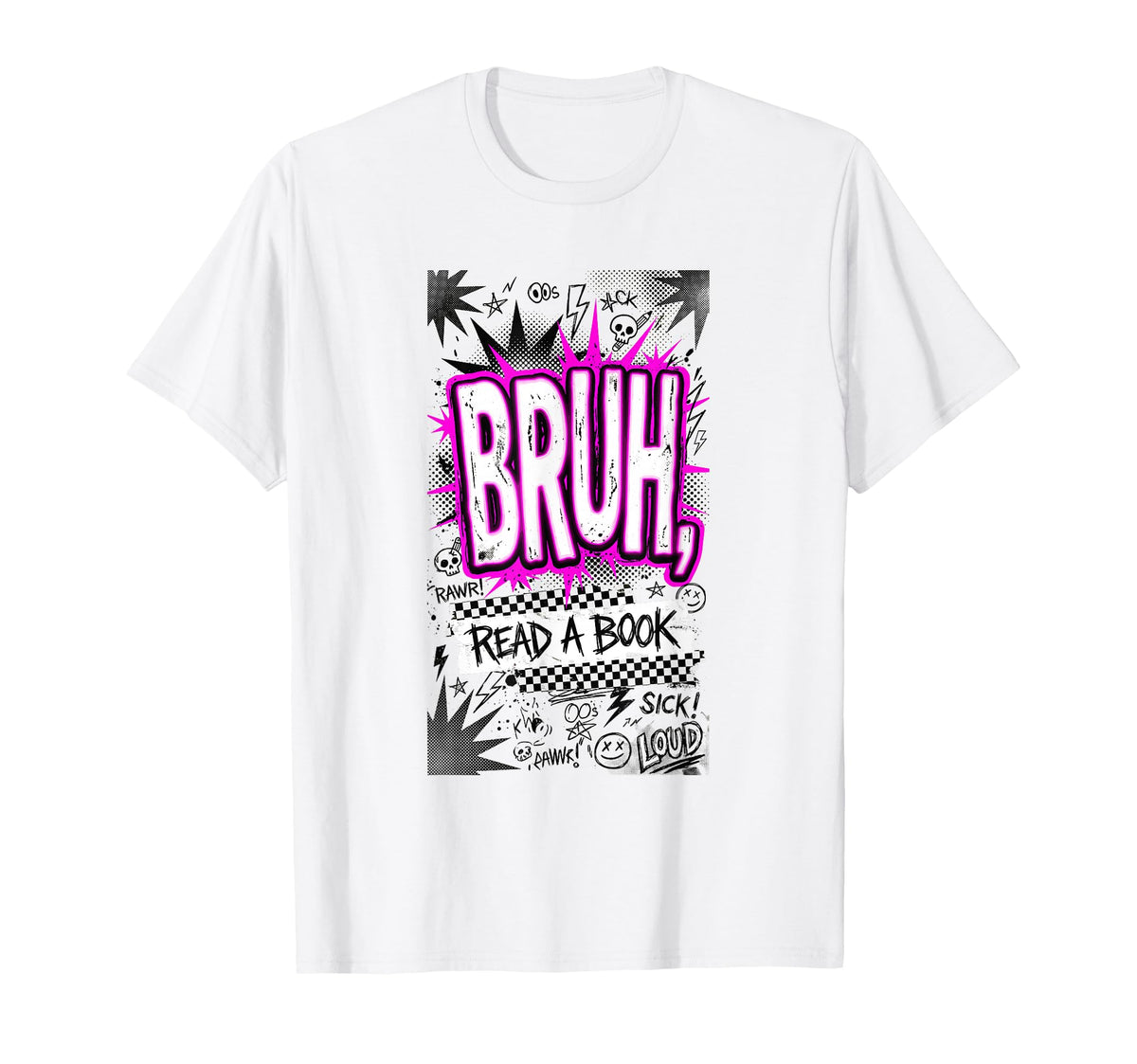 Bruh Read Book Grunge Aesthetic Y2K T-Shirt - Streetwear Style for Adults