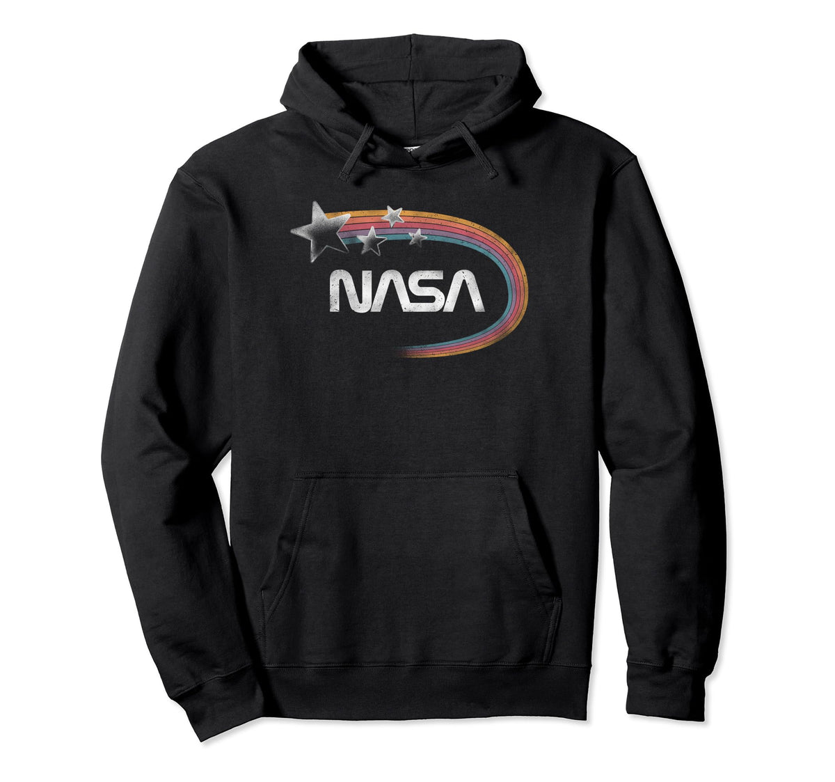 Nasa Faded Rainbow Stars White Worm Logo Hoodie - Graphic Print Men Women