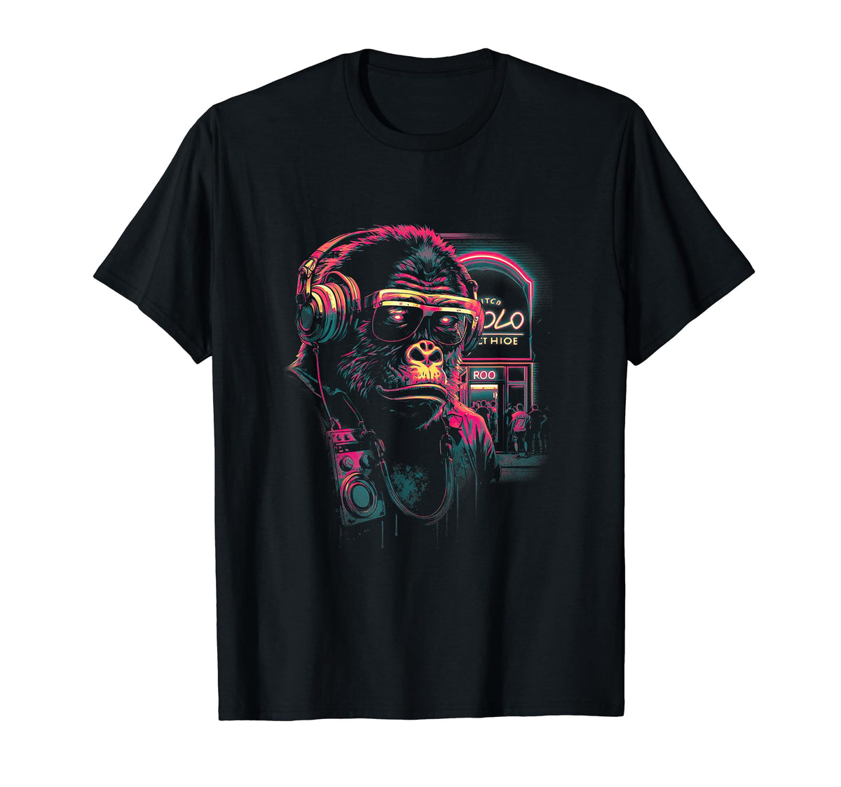 Gorilla Headphones Sunglasses Aesthetic T-Shirt - Graphic Print for Adults