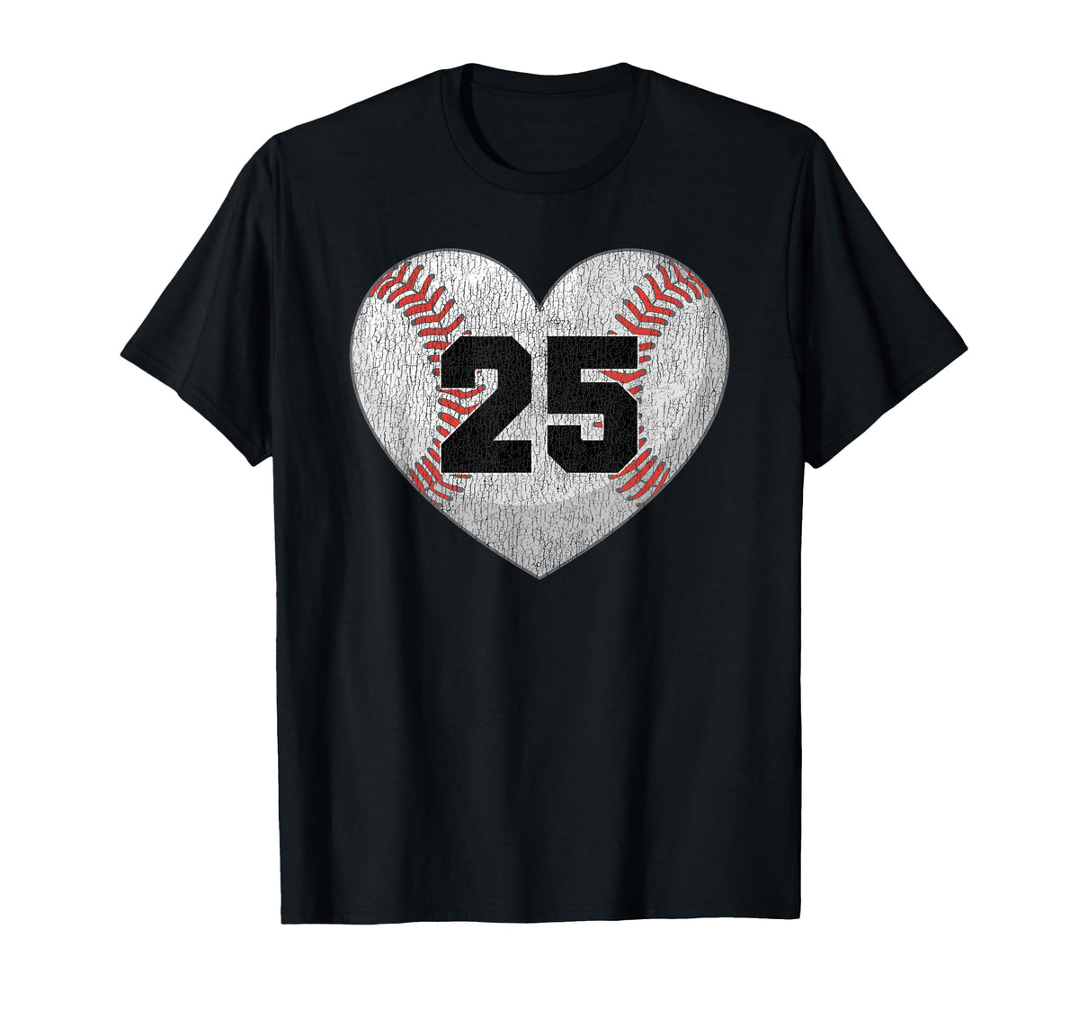 Baseball Number 25 Distressed Heart T-Shirt - Streetwear Style Unisex