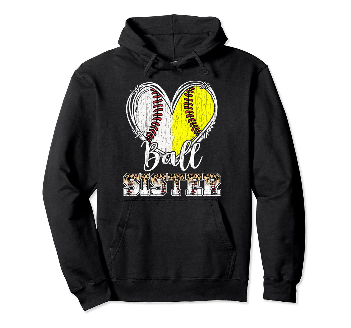 Ball Sister Heart Baseball Softball Hoodie - Aesthetic Graphic Men Women
