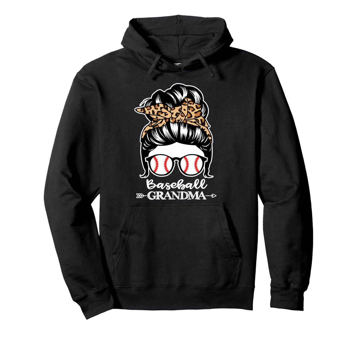Baseball Grandma Messy Bun Hair Funny Hoodie - Unique Graphic Men Women