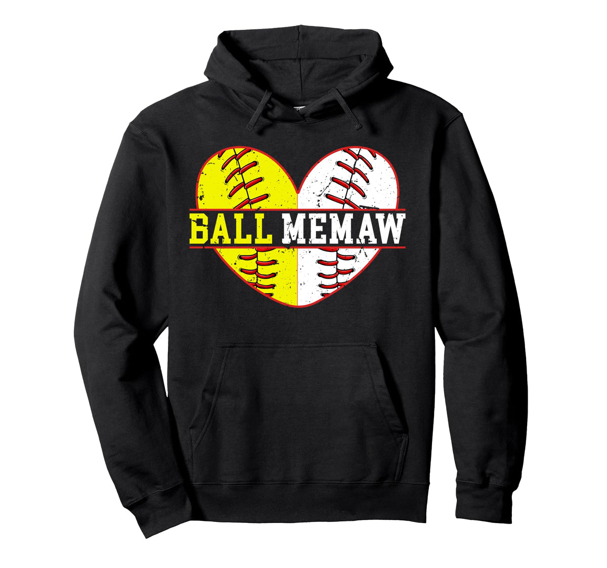 Ball Memaw Heart Baseball Softball Hoodie - Casual Everyday Wear Unisex