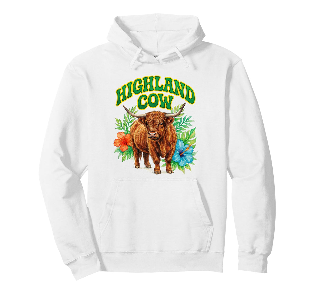 Highland Cow Groovy Floral Watercolor Hoodie - Aesthetic Graphic Unisex