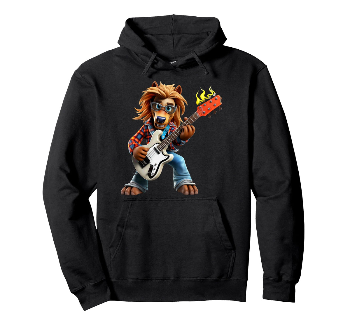 Lion Guitarist Rock Music Player Hoodie - Custom Art Print Men Women