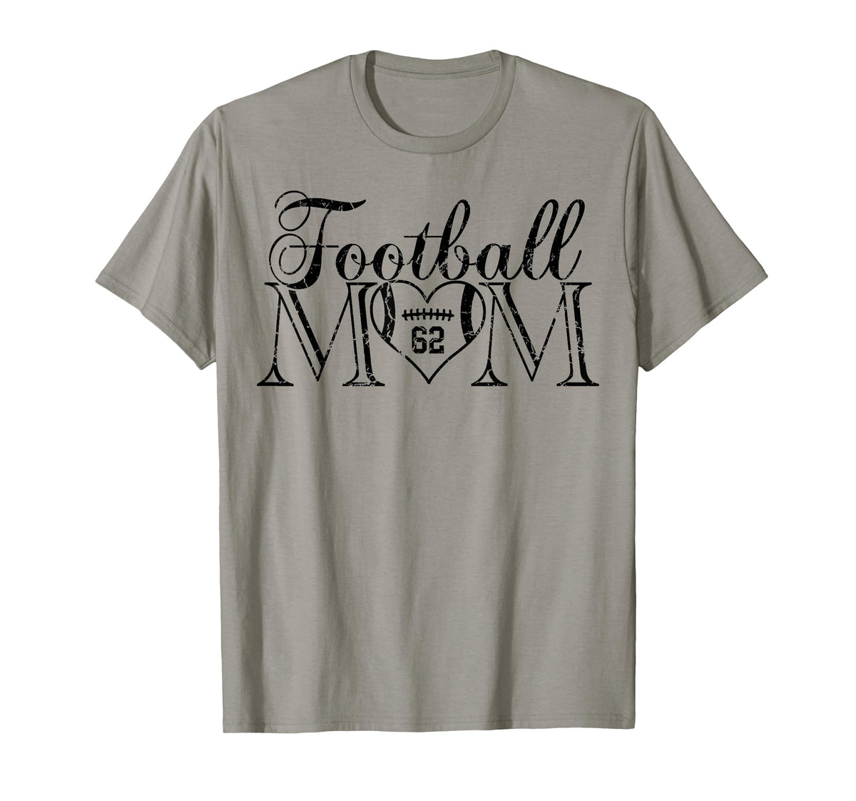 Football Mom Black Number 62 Jersey Heart T-Shirt - Novelty Apparel Unisex