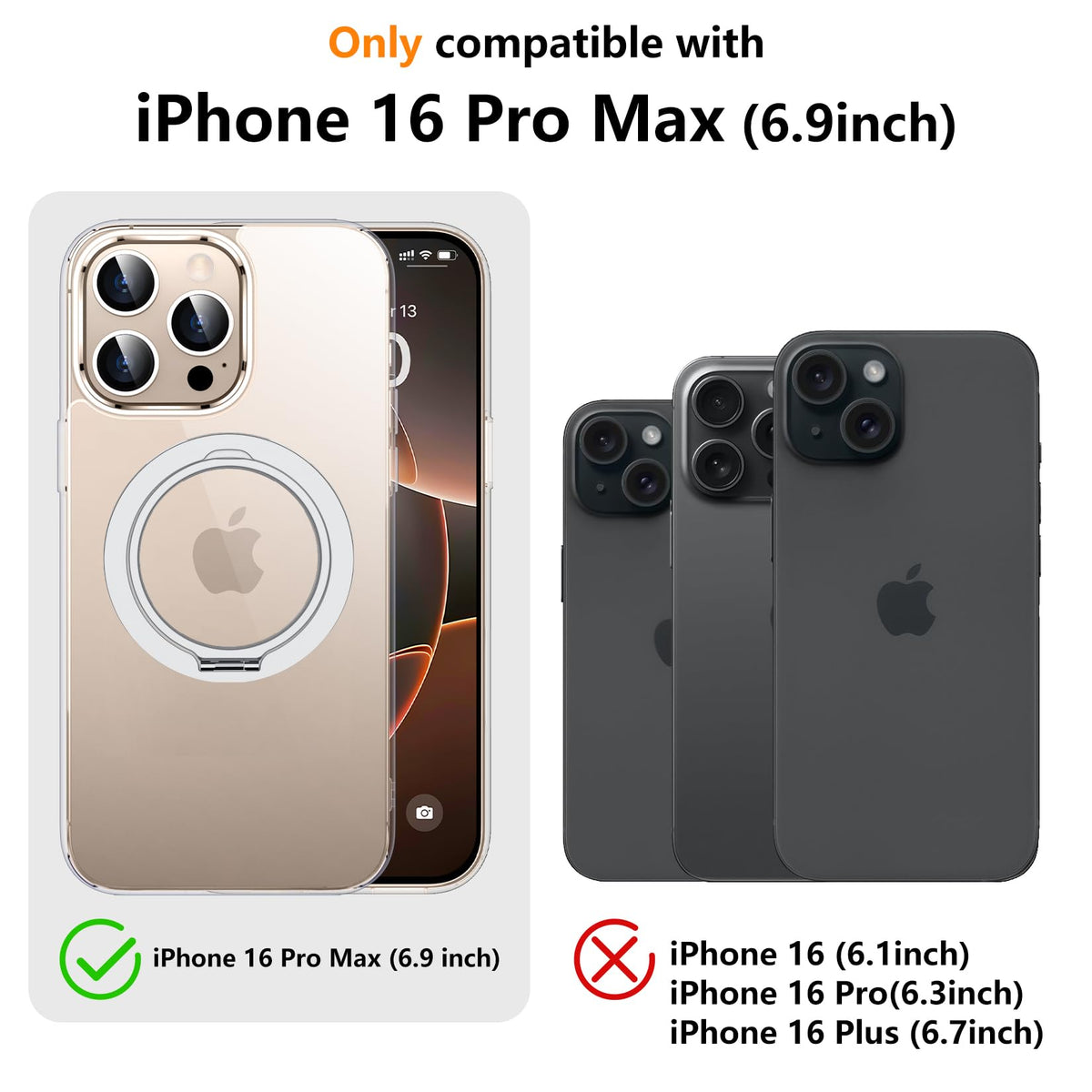 [Like New] Temdan 6.9-Inch Clear Kickstand Case for iPhone 16