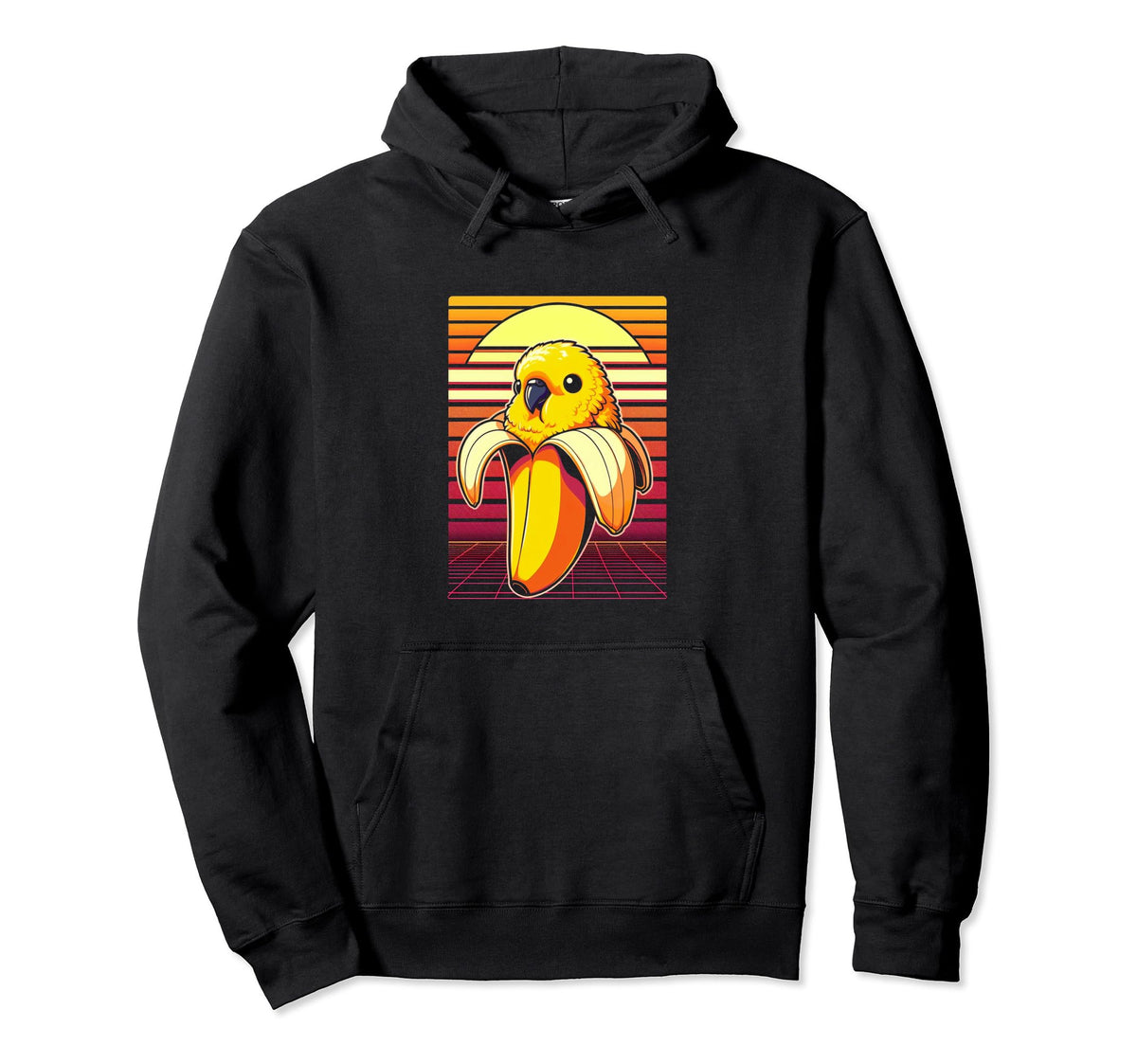 Banana Parrot Sunset Vaporwave Parakeet Hoodie - Trendy Graphic Men Women
