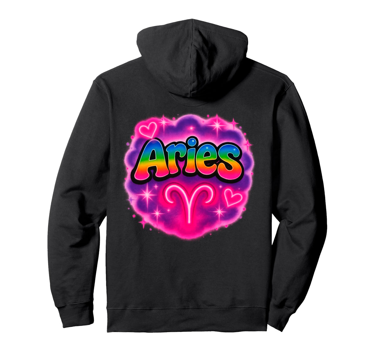 Aries Zodiac Sign Rainbow Airbrush Hoodie - Trendy Graphic Men Women