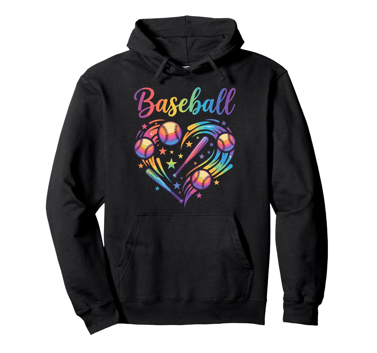 Rainbow Baseball Heart Sports Player Fan Hoodie - Graphic Print Men Women