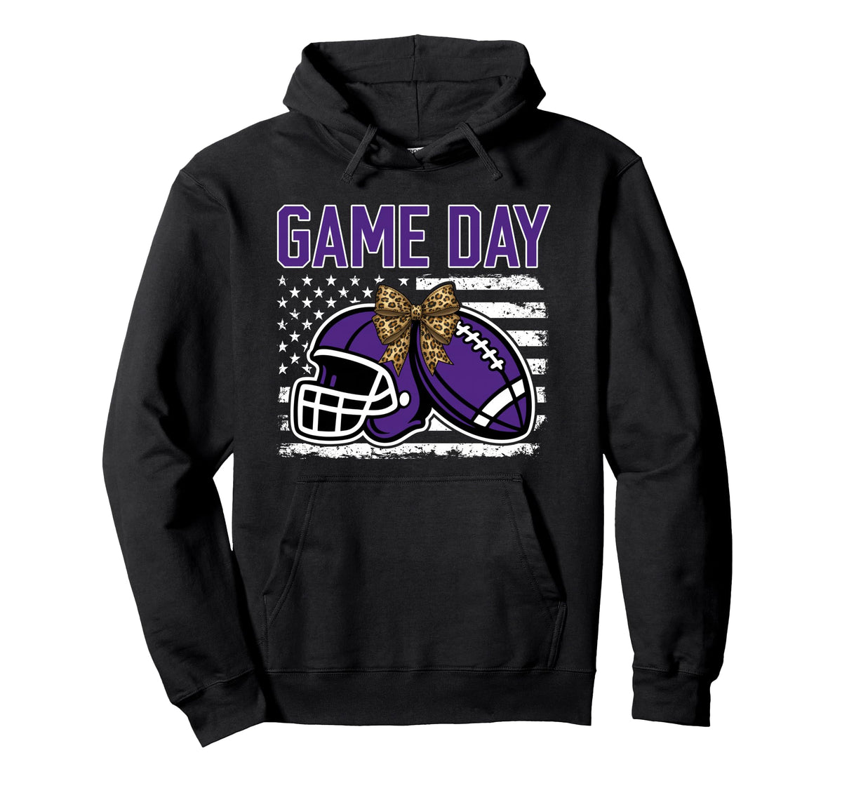 Game Day Football Bow Purple Mom Mama Hoodie - Graphic Print for Adults