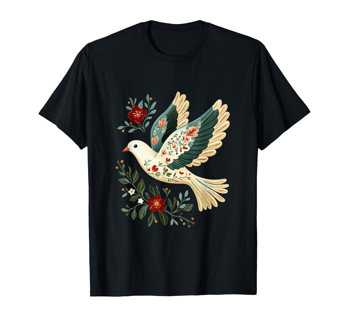 Peace Dove And Floral Flowers Love T-Shirt - Custom Art Print for Adults