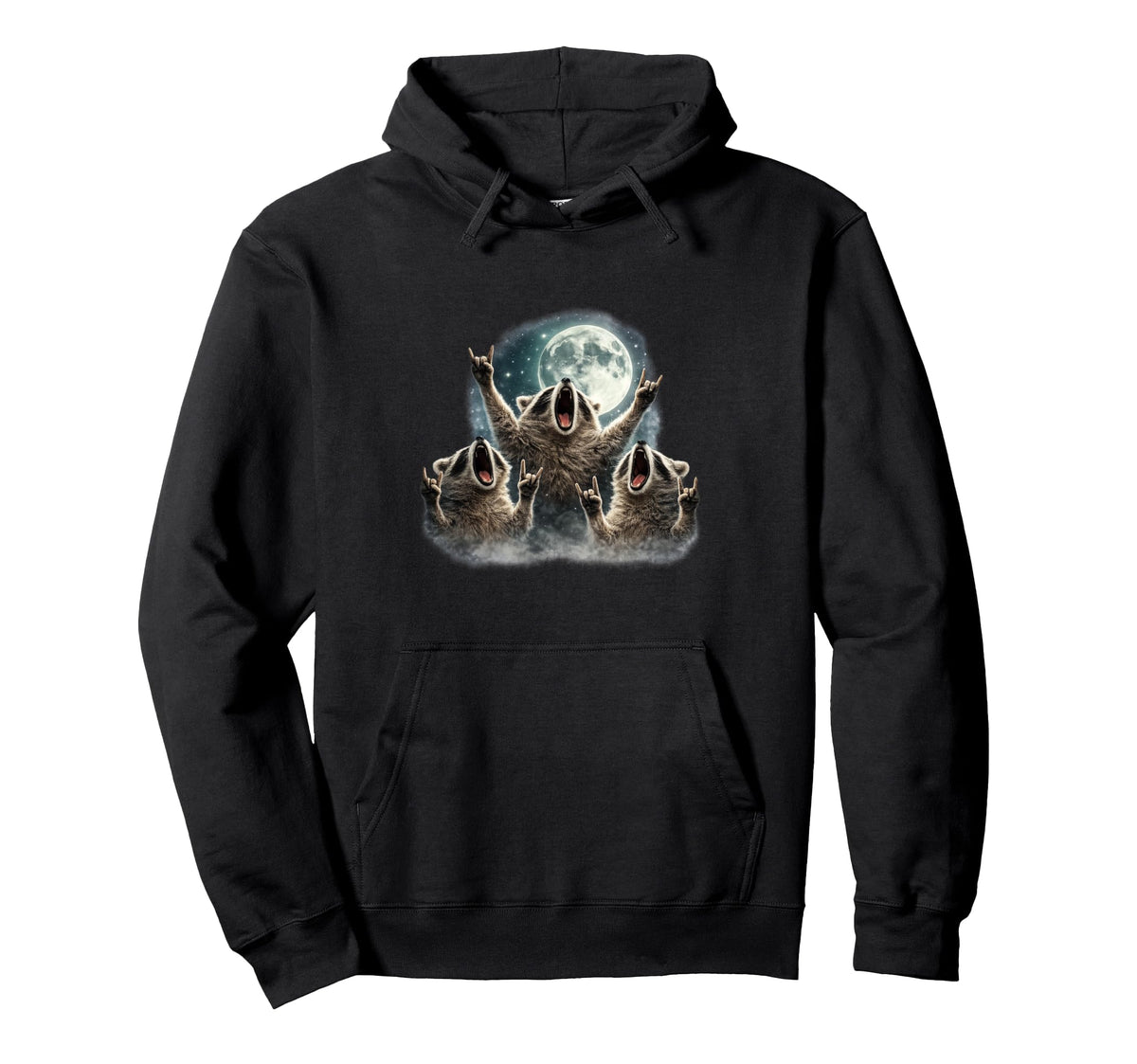 Raccoon 3 Racoons Howling Moon Rock Hoodie - Casual Everyday Wear Unisex