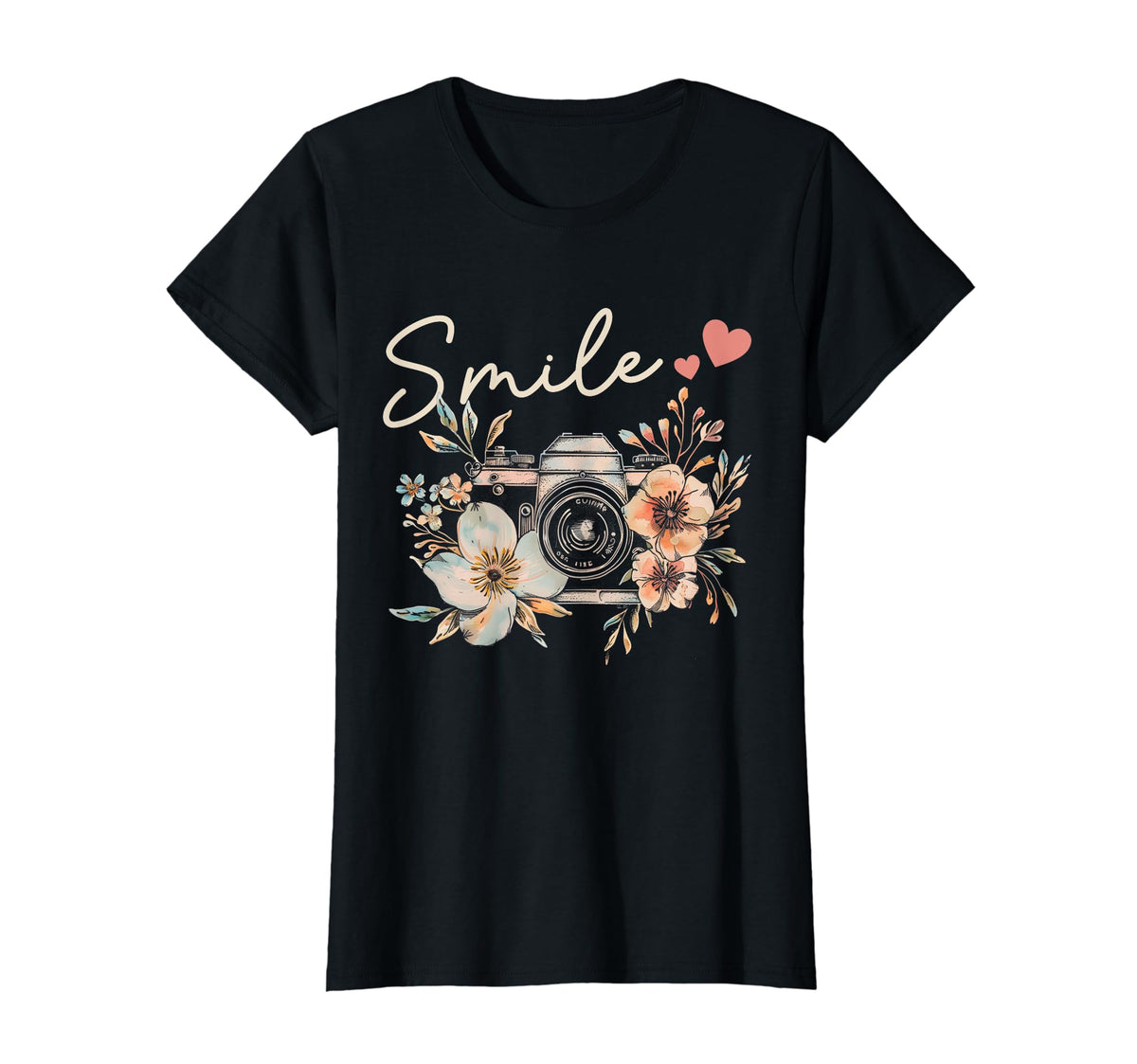 Photographer Smile Camera Flowers T-Shirt - Novelty Apparel Men Women