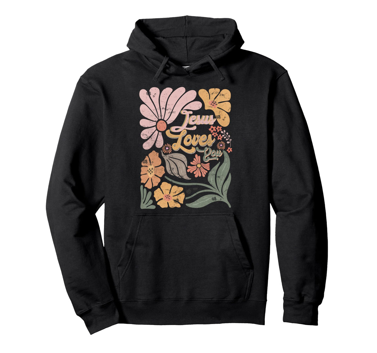 Boho Christian Floral Jesus Loves You Hoodie - Trendy Graphic for Adults