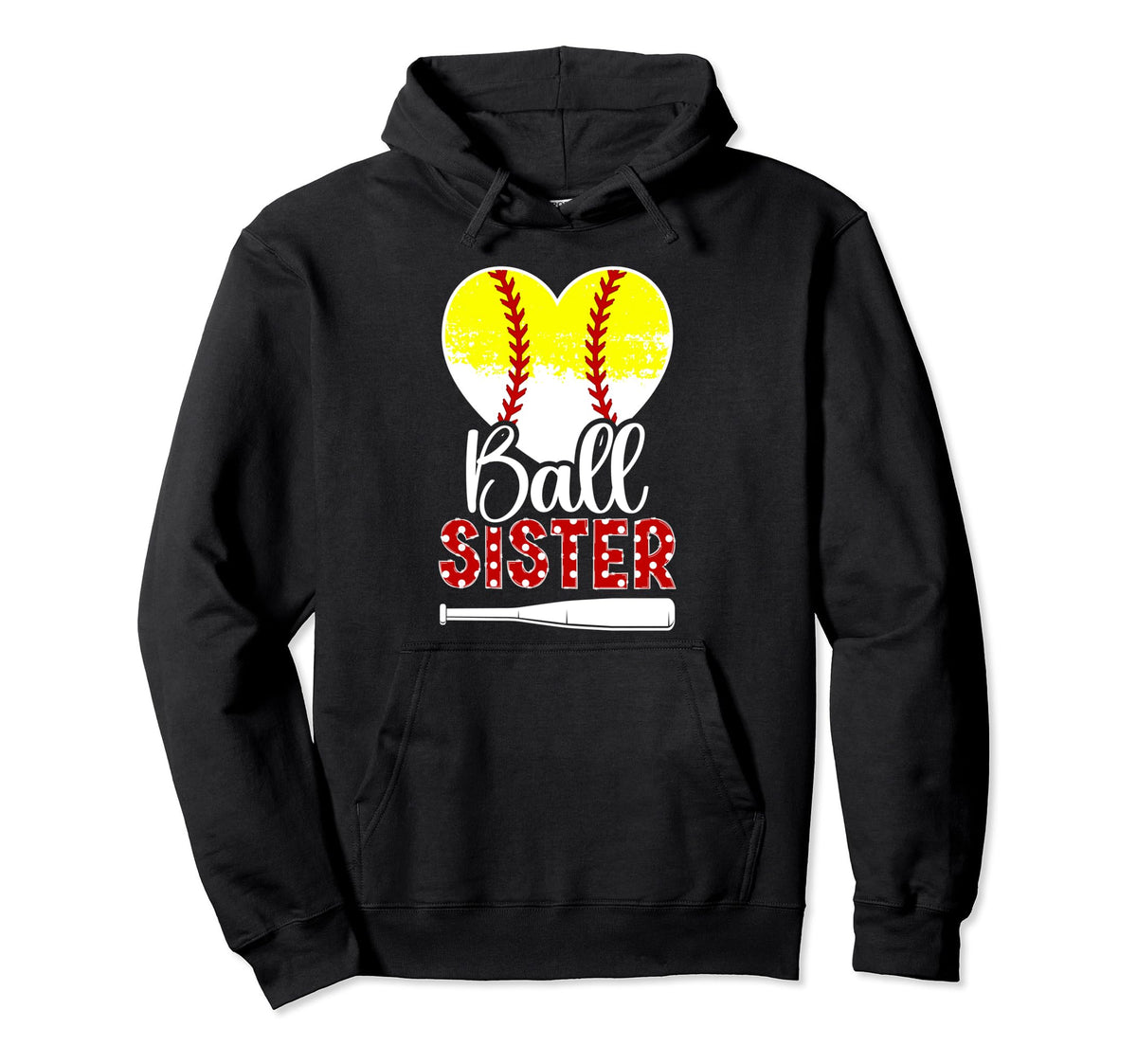 Ball Sister Heart Baseball Softball Sister Hoodie - Custom Art Print Unisex