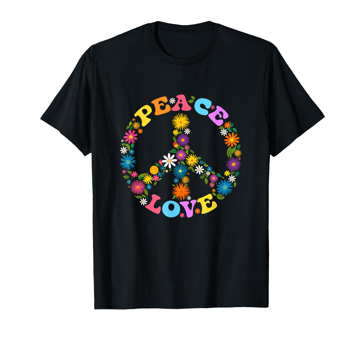 Peace Sign Love Flower 60S 70S Tie T-Shirt - Minimalist Print Men Women