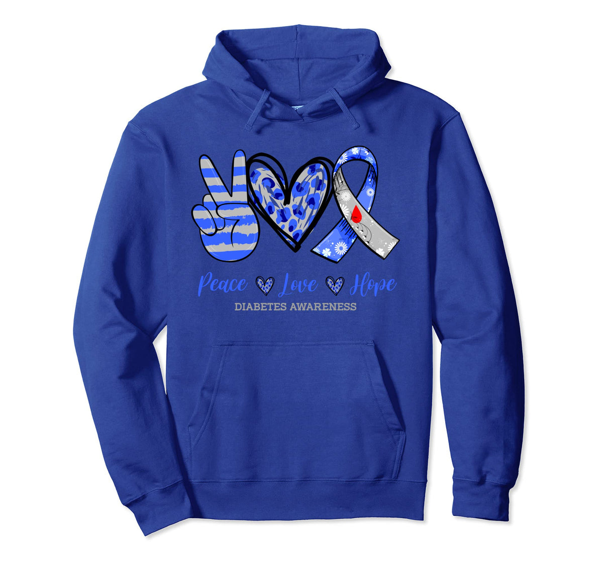Diabetes Floral Ribbon Leopard Heart Peace Hoodie - Graphic Print Unisex