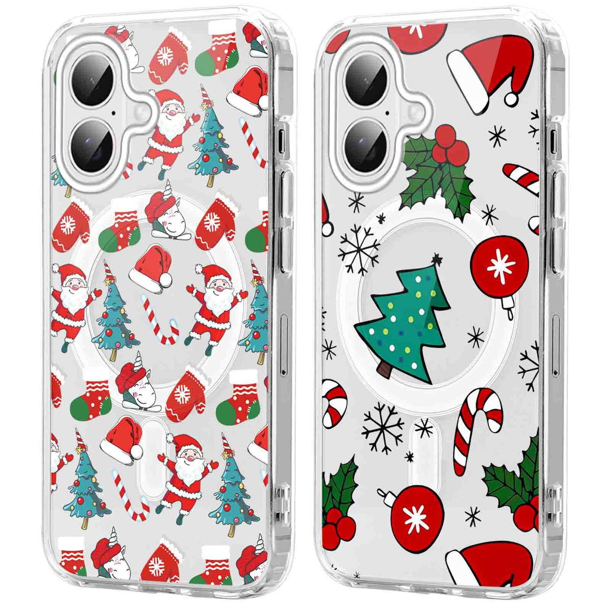 iPhone 16 Clear MagSafe Cases, 2-Pack, Christmas Prints