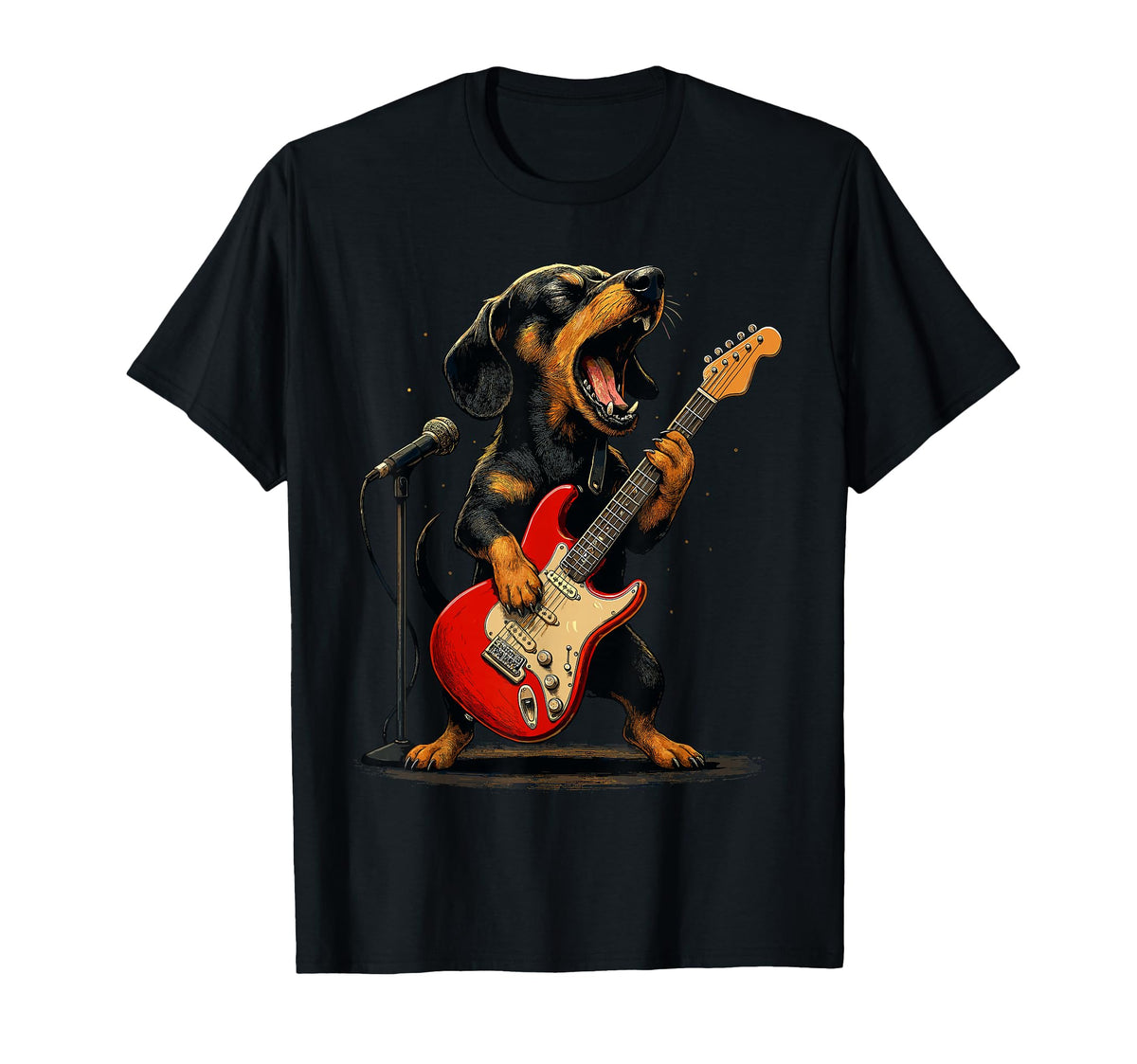 Dachshund Dog Guitar Funny Rock And T-Shirt - Streetwear Style Men Women