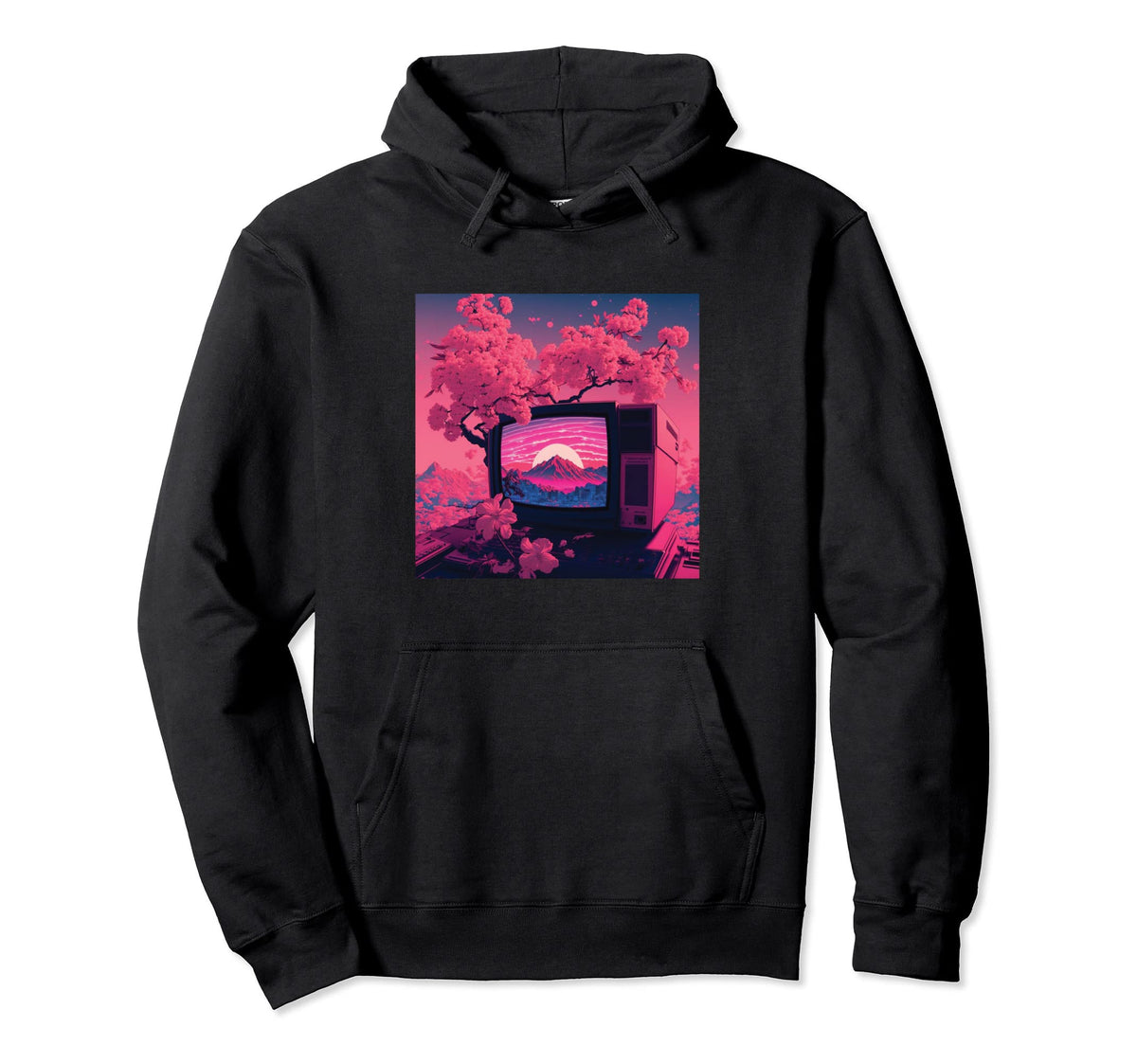 Mt Fuji Japan Vaporwave Tv Aesthetic Hoodie - Graphic Print for Adults