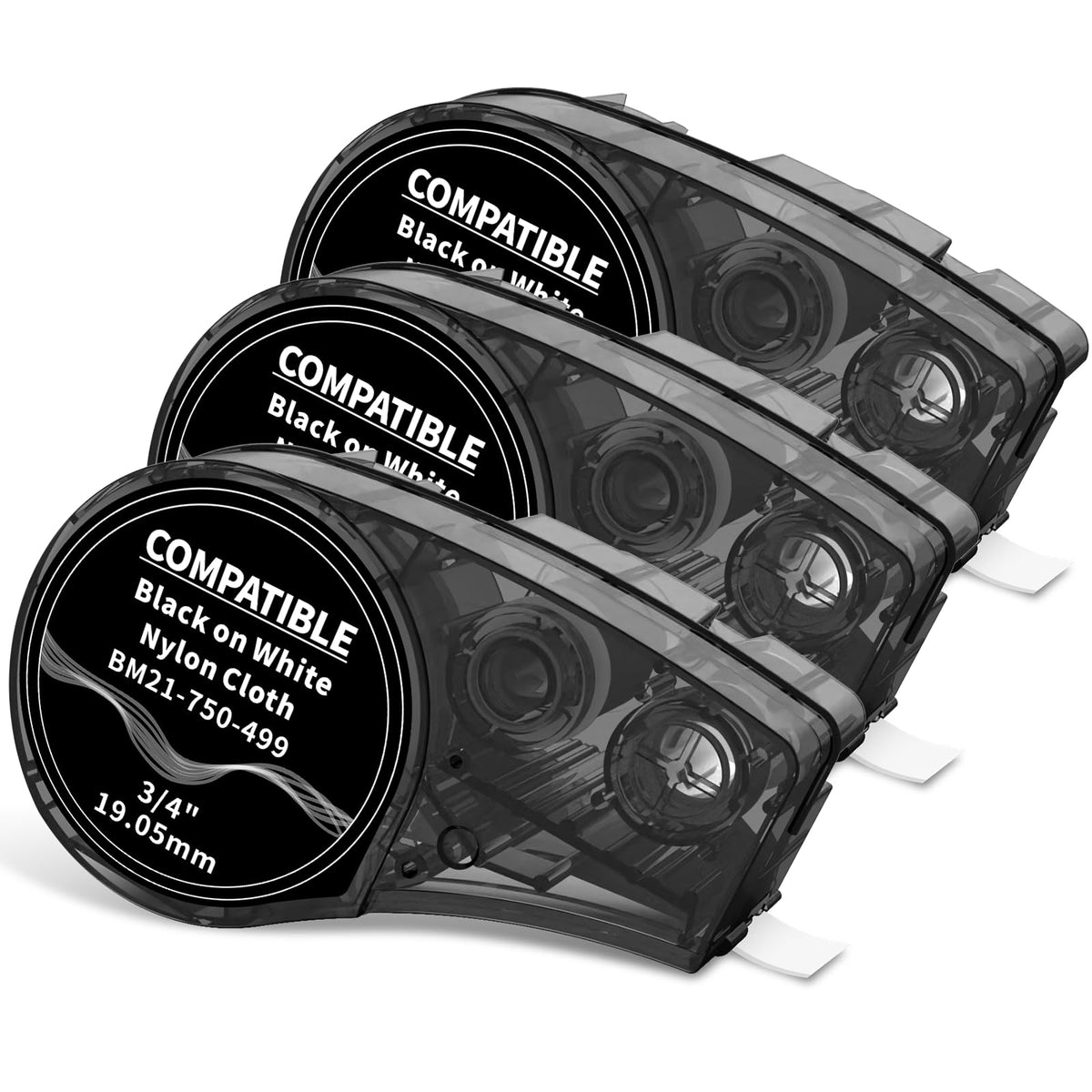 Compatible M21-750-499 Nylon Cloth 3/4 Inch Label Tape, Work with M210, M210-LAB, M211, BMP21-PLUS Printers, for Wire and Cable, Black on White 75" W 16' L, High Adhesion, 3-Pack