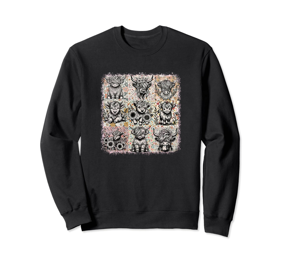 Boho Cow Farm Highland Cow Floral Sweatshirt - Streetwear Style for Adults