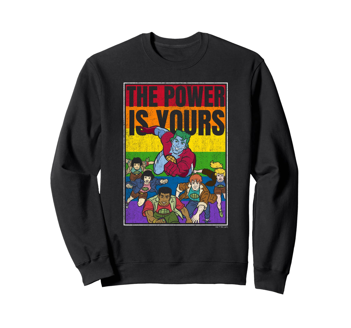 Captain Planet Distressed Rainbow Sweatshirt - Minimalist Print for Adults