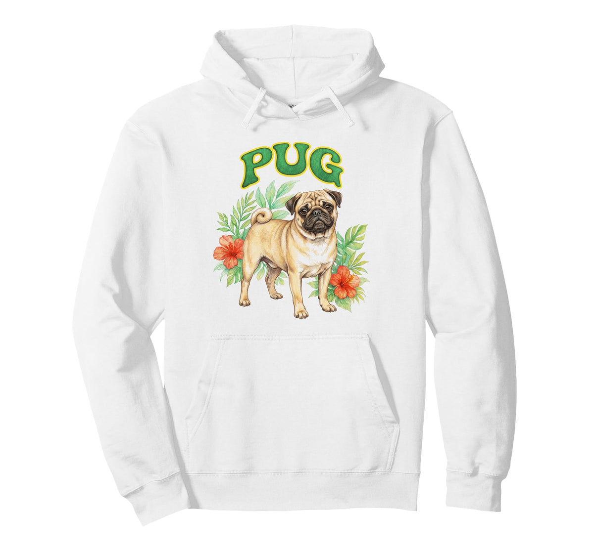 Pug Dog Groovy Floral Pug Dog Hoodie - Casual Everyday Wear for Adults