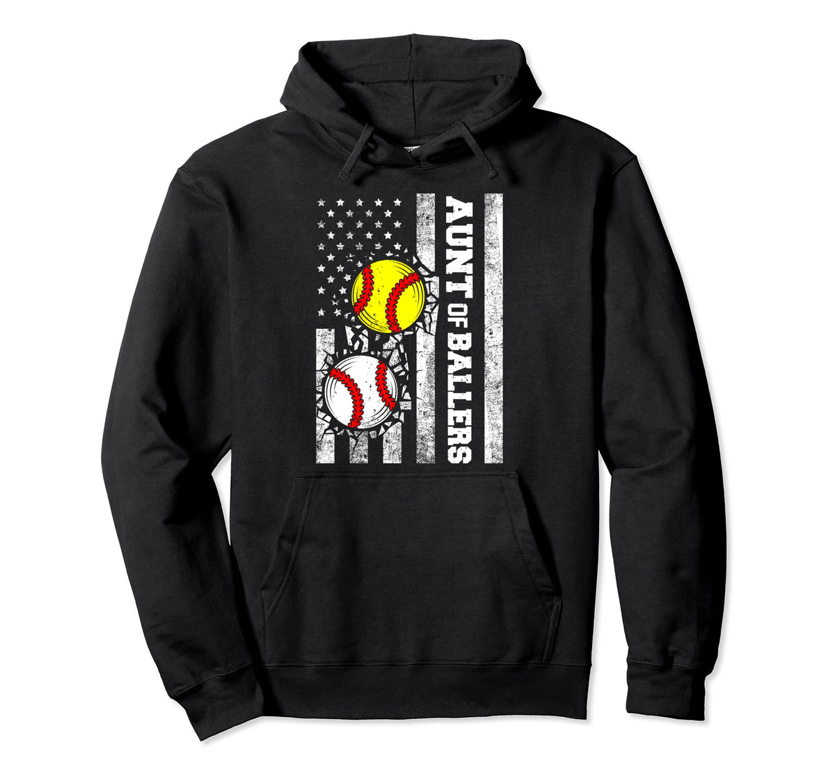Aunt Ballers Funny Usa Flag Baseball Hoodie - Novelty Apparel for Adults