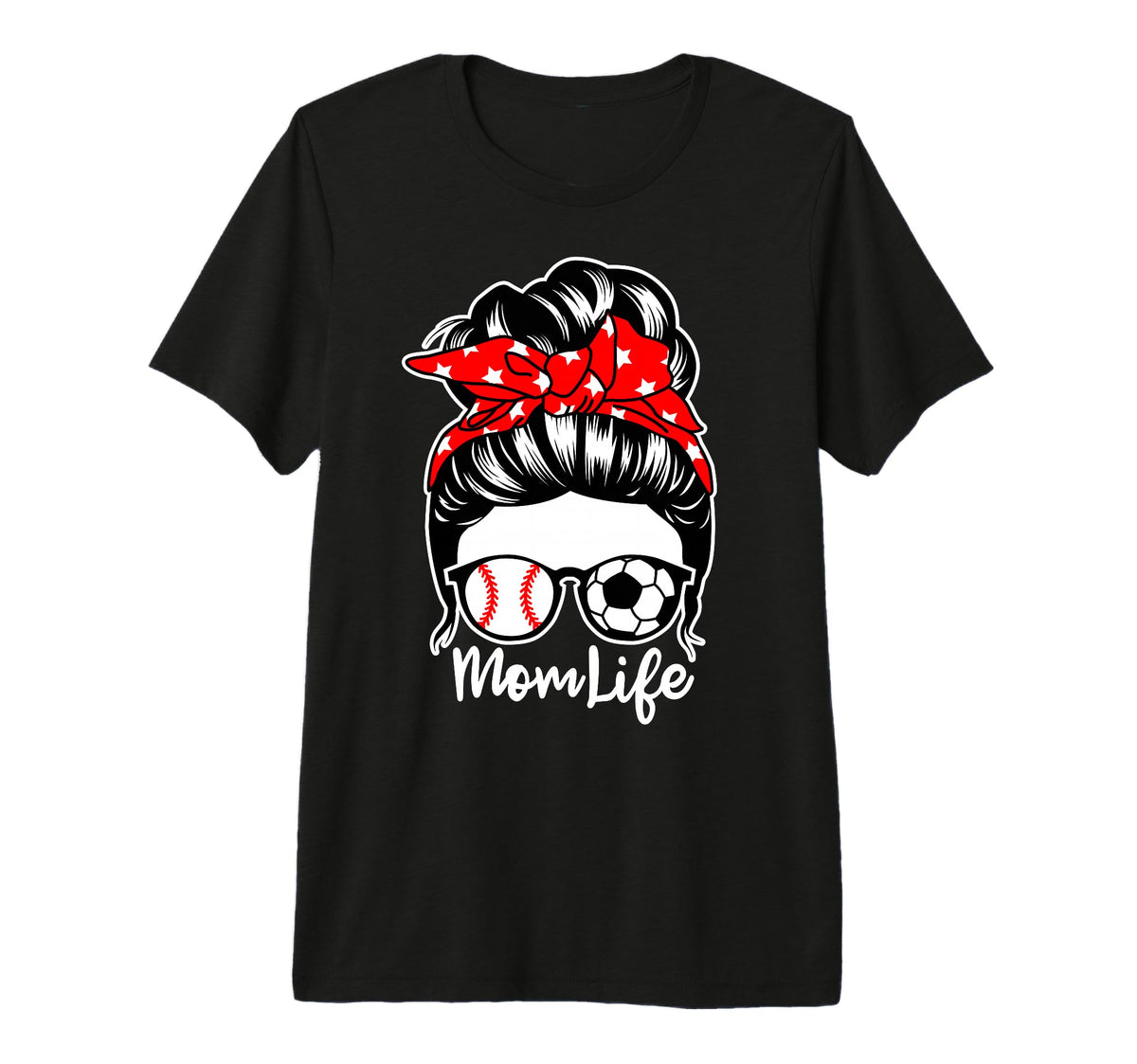 Mom Life Messy Bun Hair Soccer T-Shirt - Casual Everyday Wear for Adults
