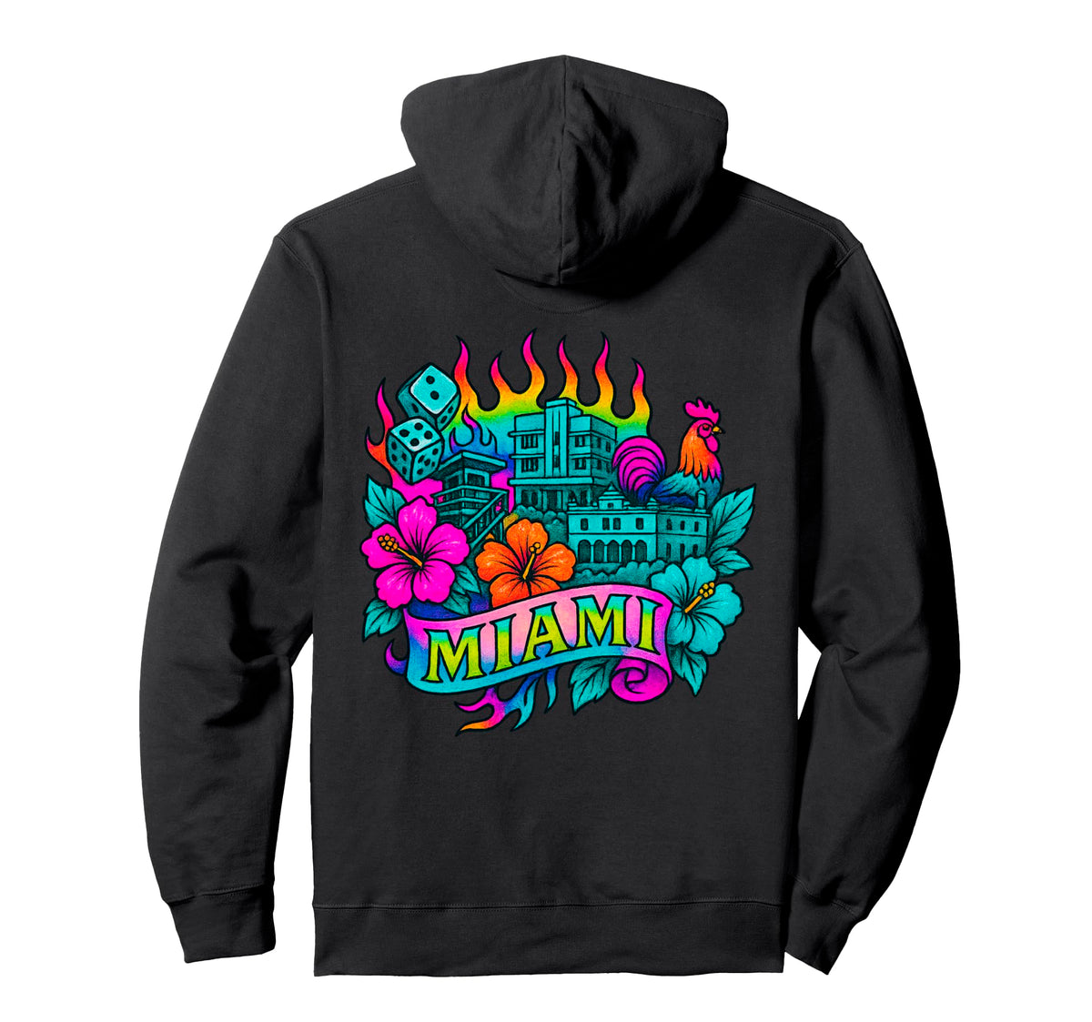 Miami Tattoo Rainbow City Art Hoodie - Minimalist Print Men Women