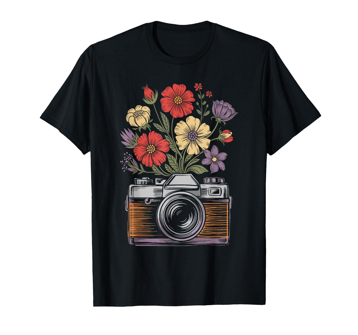 Camera Photography Art Floral T-Shirt - Streetwear Style Unisex