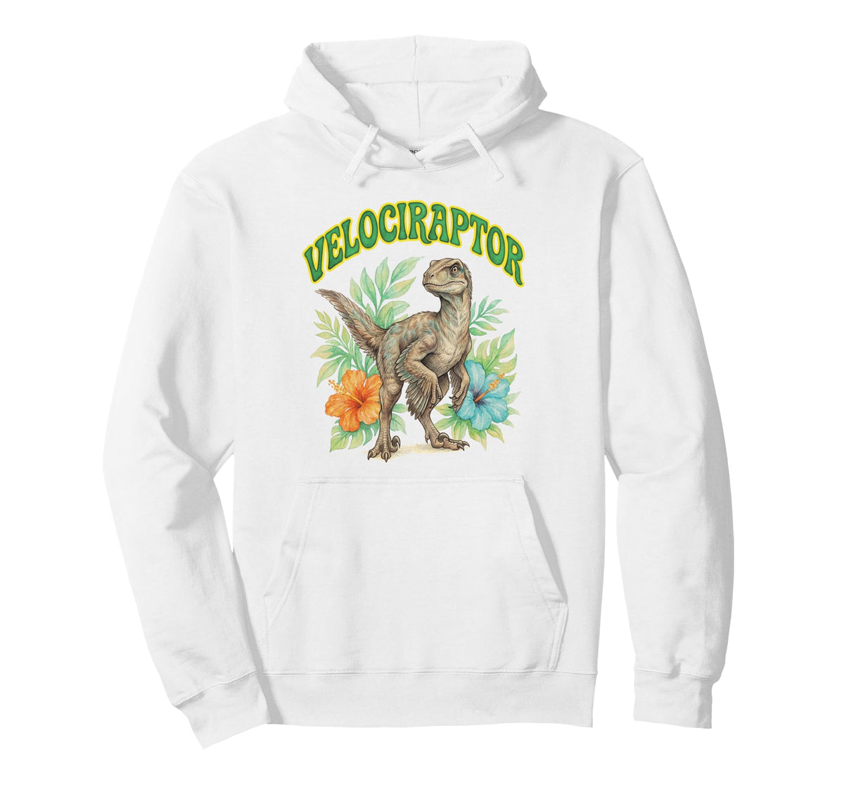 Velociraptor Groovy Floral Hoodie - Casual Everyday Wear Men Women