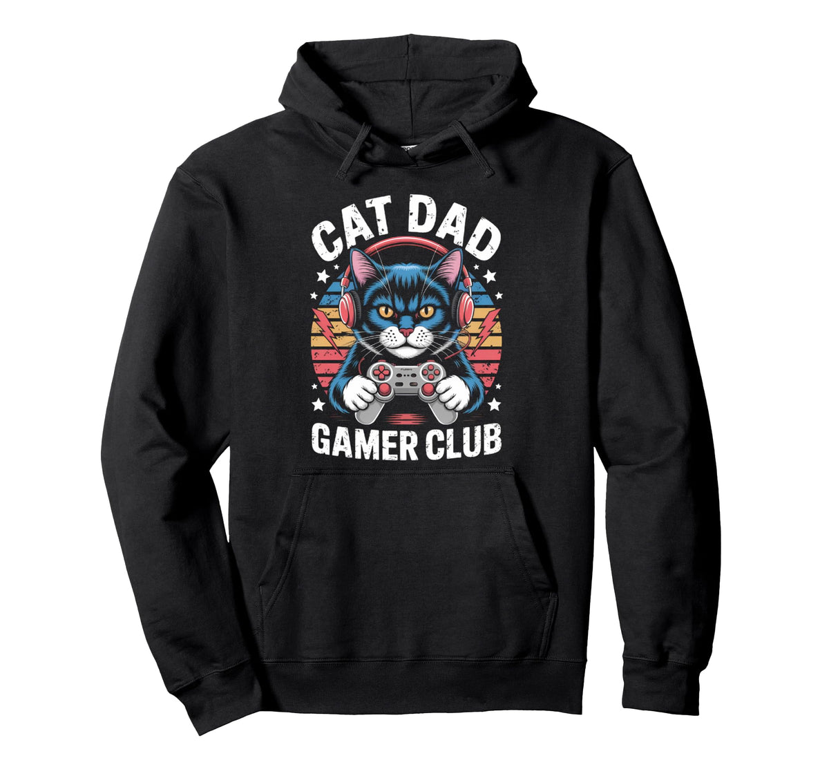 Funny Cat Dad Gamer Club Him Video Hoodie - Aesthetic Graphic for Adults