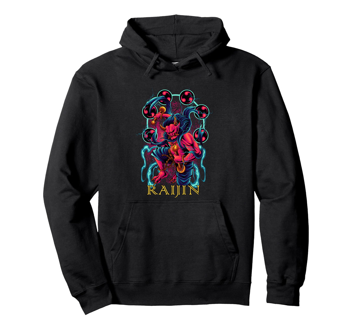 Raijin Oni Demon Japan Aesthetic Edgy Hoodie - Minimalist Print for Adults
